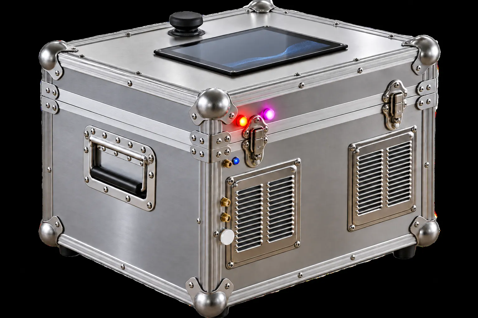H-Logic 2/24 helium field system in a rugged aluminium case, three-quarter view